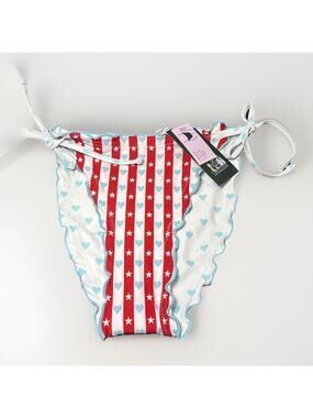 NWT Red White Blue Ruffle Bikini Bottom Bathing Suit Swimwear Wild Fable Small